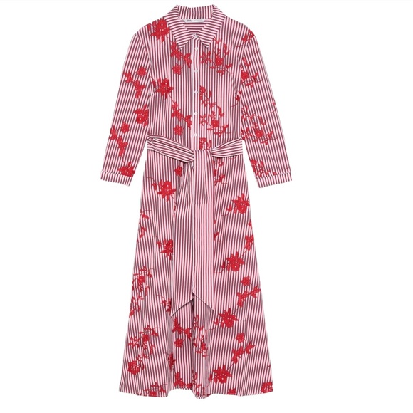 Zara Striped Embroided Dress Red  Midi XSmall - Picture 13 of 15
